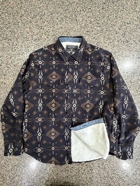 True Grit Dark Blue Aztec-Pattern Sherpa-Lined jacket